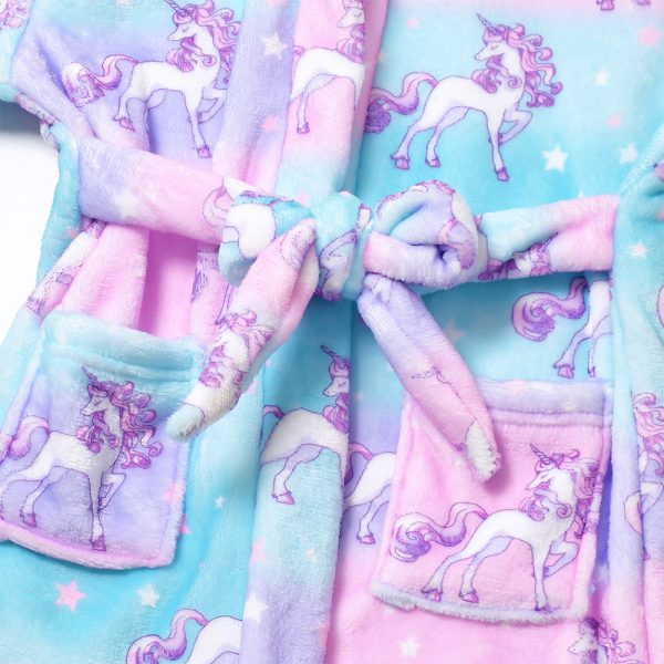 Girls Bathrobes Kids Hooded Robes Plush Fleece Pajamas