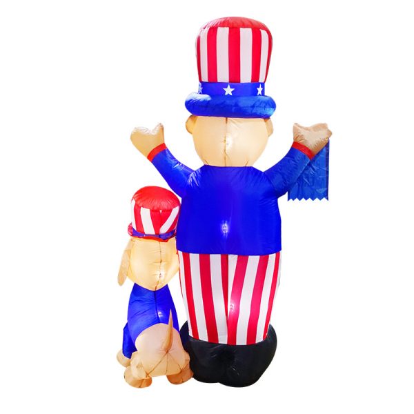 SEASONBLOW 7 Ft Patriotic Independence Day 4th of July Inflatable Uncle Sam with Dog & American Flag Decor Home Yard Outdoor Indoor Decoration