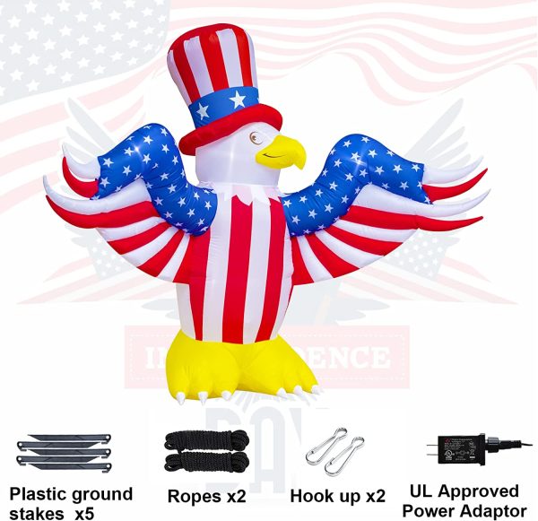 7 FT 4th of July Inflatable Decorations,American Flying Bald Eagle Decor with Build-in LEDs,Blow Up Yard Decoration Patriotic Independence Day