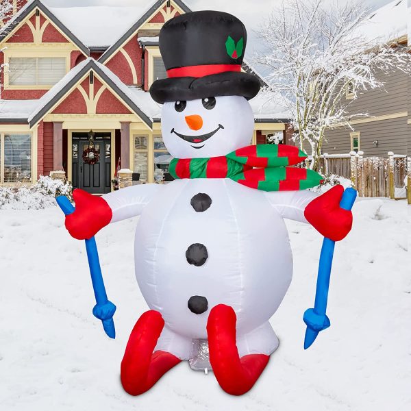 GOOSH 6 FT Christmas Inflatables Ski Snowman Outdoor Christmas Decorations Clearance Blow Up Yard Decor with LED