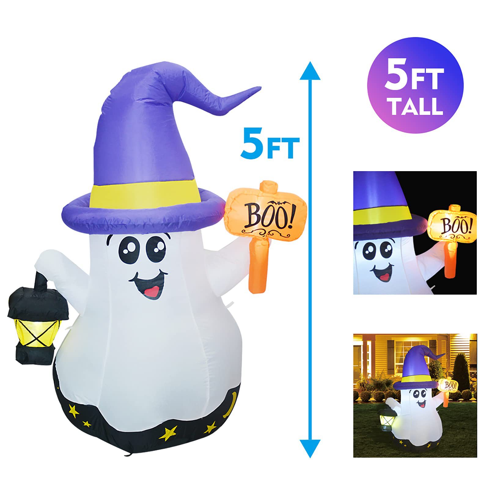 GOOSH 5FT Height Halloween Decorations Outdoor Wizard Ghost with Hand-Held Light
