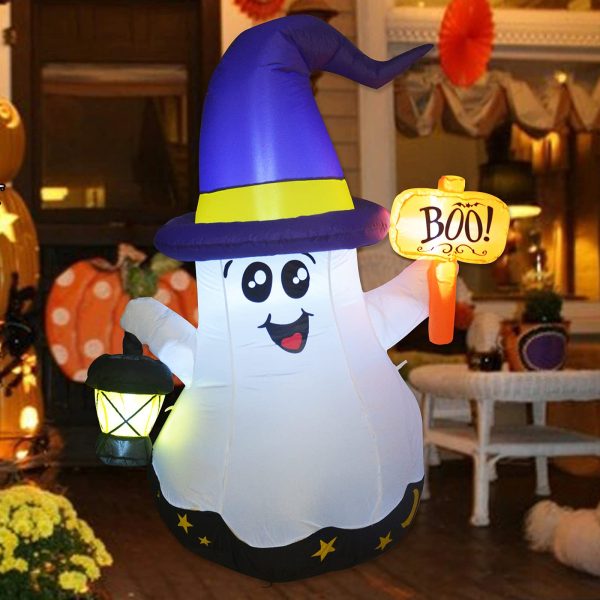 GOOSH 5FT Height Halloween Decorations Outdoor Wizard Ghost with Hand-Held Light