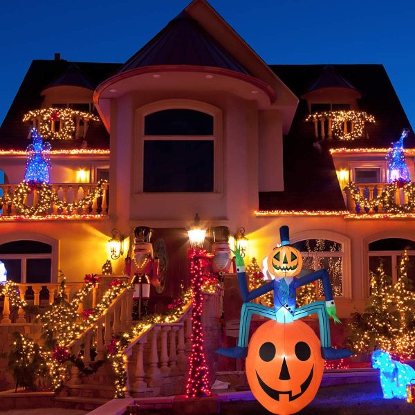 Poptrend Halloween Inflatable 6Feet Mr. Pumpkin Halloween Decorations Outdoor, LED light