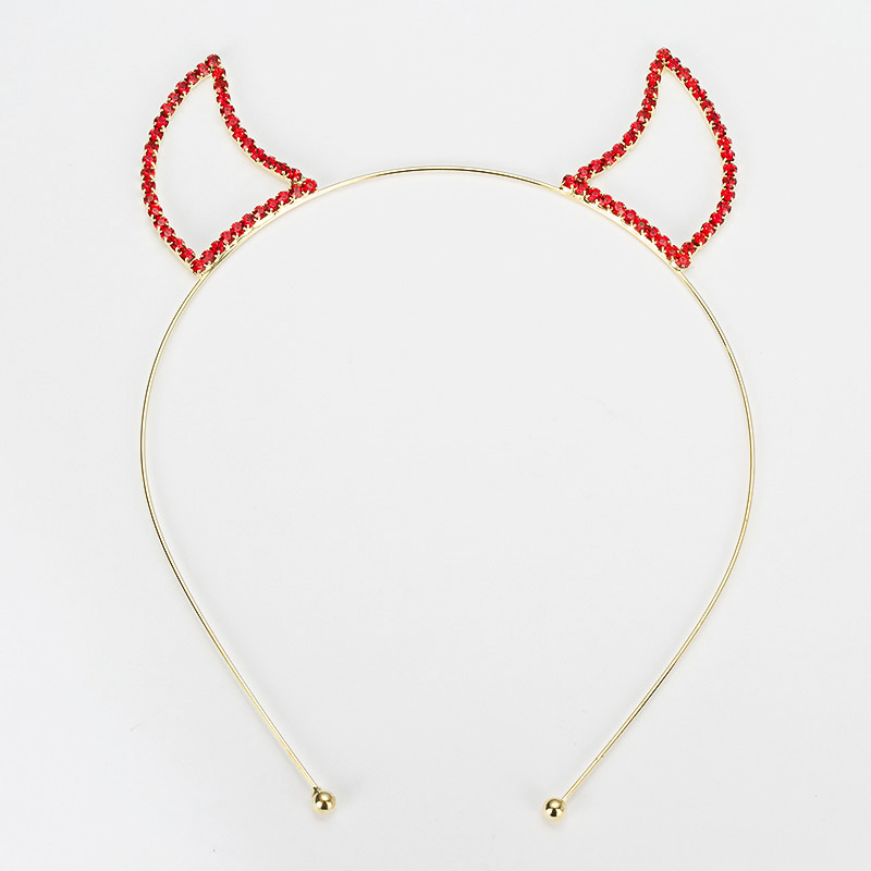 Row Gold Tone Red Crystal Rhinestone Devil Horns Headband
