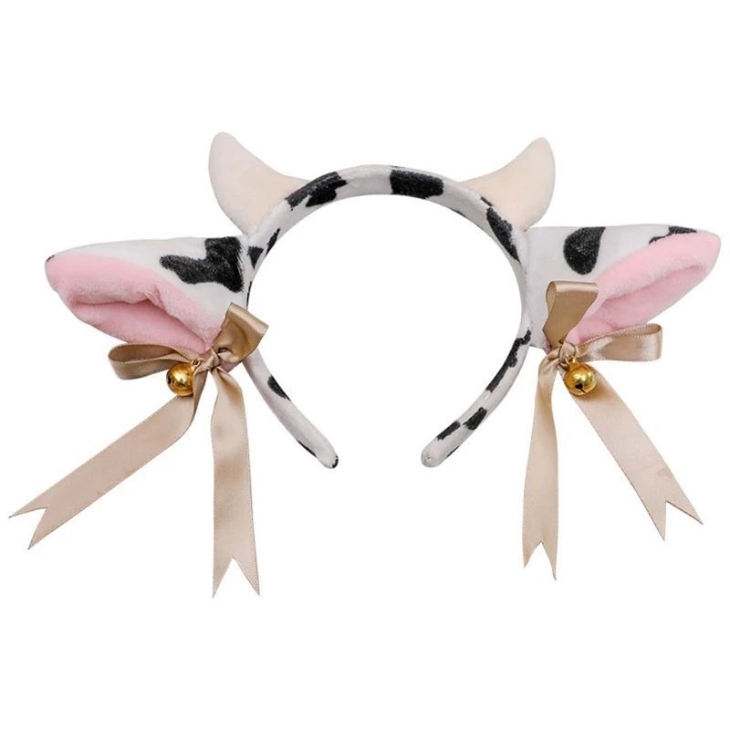 Cow Ears and Horns Headband Bow Ribbon Bells Headwear