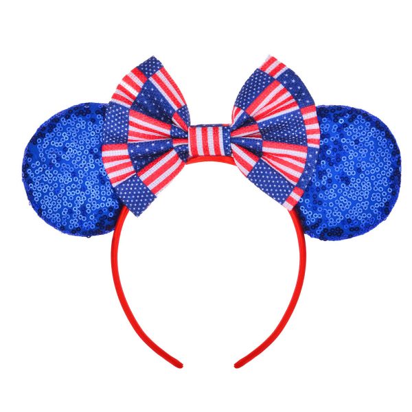 2 Pcs Glitter American Flag Bow Mouse Ear Headbands