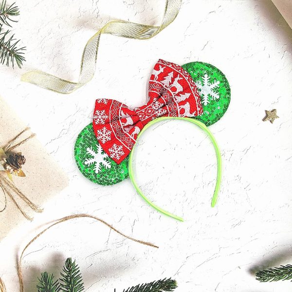 Christmas Snowflake Mouse Ears Bow Headbands