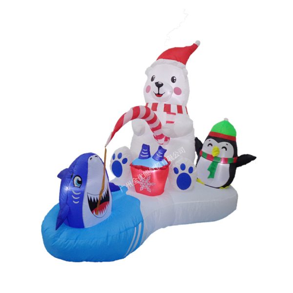 6 Ft Christmas Inflatables Outdoor Decorations, Polar Bear Fishing with Penguin