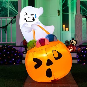 5 FT Tall Halloween Inflatable Cute Ghost Inflatable Lift Pumpkin Candy Bag