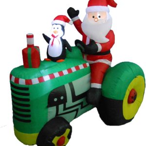 5.3 Foot Tall Christmas Inflatable Santa Claus Drive Tractor with Penguin