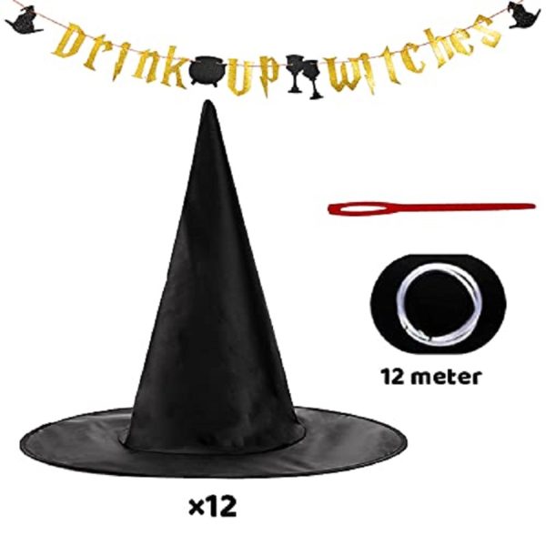 12 Pcs Halloween Black Witch Hat