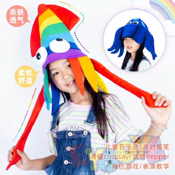 Halloween Rainbow Crazy Squid Hat