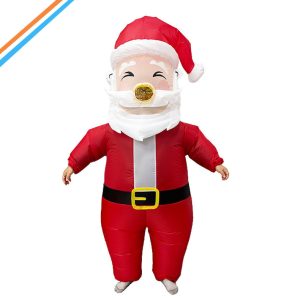 Festive Smiling Santa Claus Inflatable Costume - Christmas Suit with Big Nose for Holiday Fun