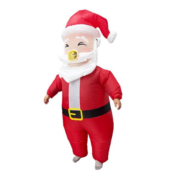Festive Smiling Santa Claus Inflatable Costume - Christmas Suit with Big Nose for Holiday Fun
