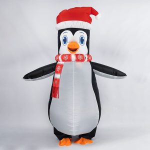 Christmas Penguin Inflatable Costume - Festive Dress-Up with Red Hat and Scarf - Cute and Fun Outfit