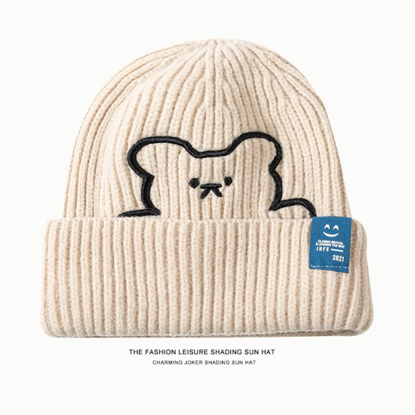 Cute Little Bear Embroidered Knit Hat