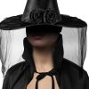 Halloween Black Wicked One Side Veils Witch Hat
