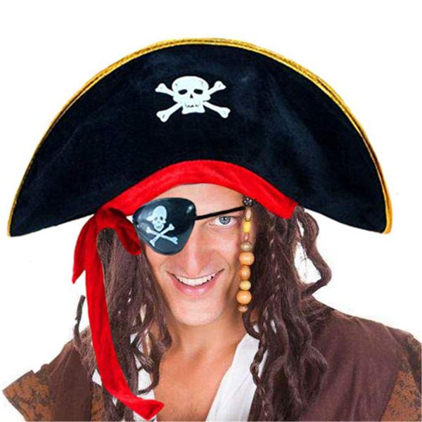 Halloween Black Pirate Compass Captain Hat