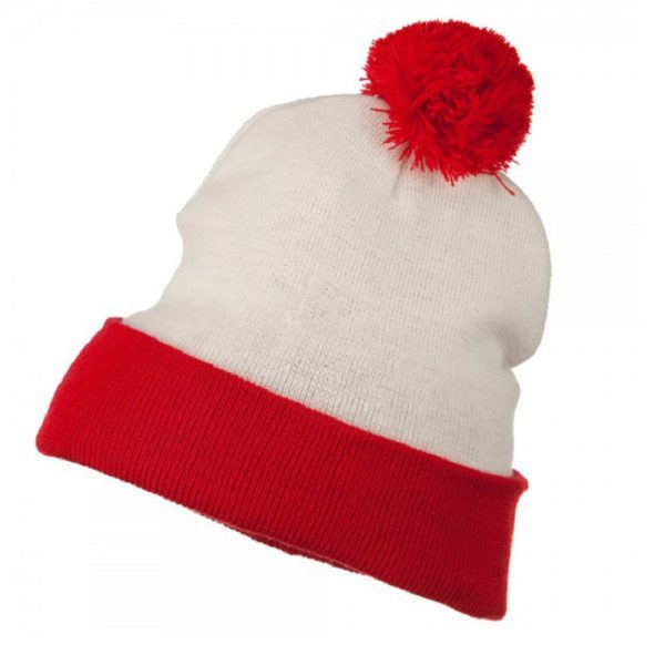 Halloween Red White Knitted Pompom Hat