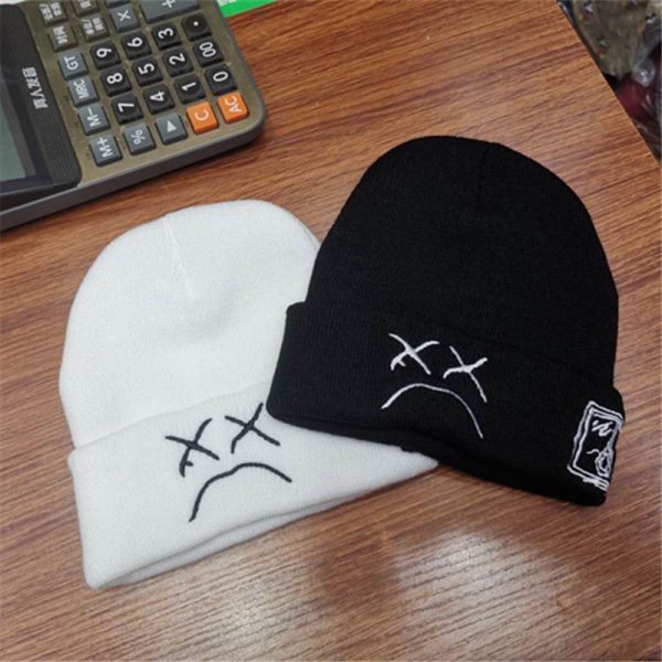 Halloween Sad face Embroidered knitted hat
