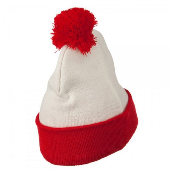 Halloween Red White Knitted Pompom Hat